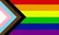 A rectangular flag with six equal-width horizontal stripes: red, orange, yellow, green, blue and purple; a chevron (triangle) on the left side composed of stripes of the following colours (from the left): white, pink, light blue, brown, black